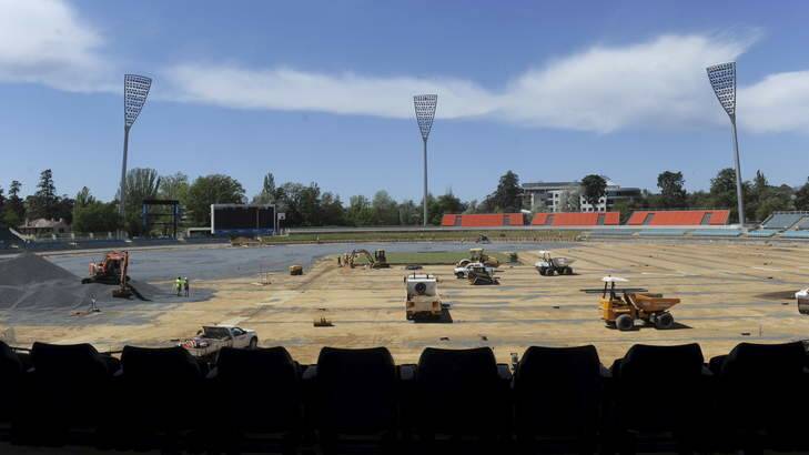 The turf at Manuka Oval is currently being relaid. Photo: Graham Tidy