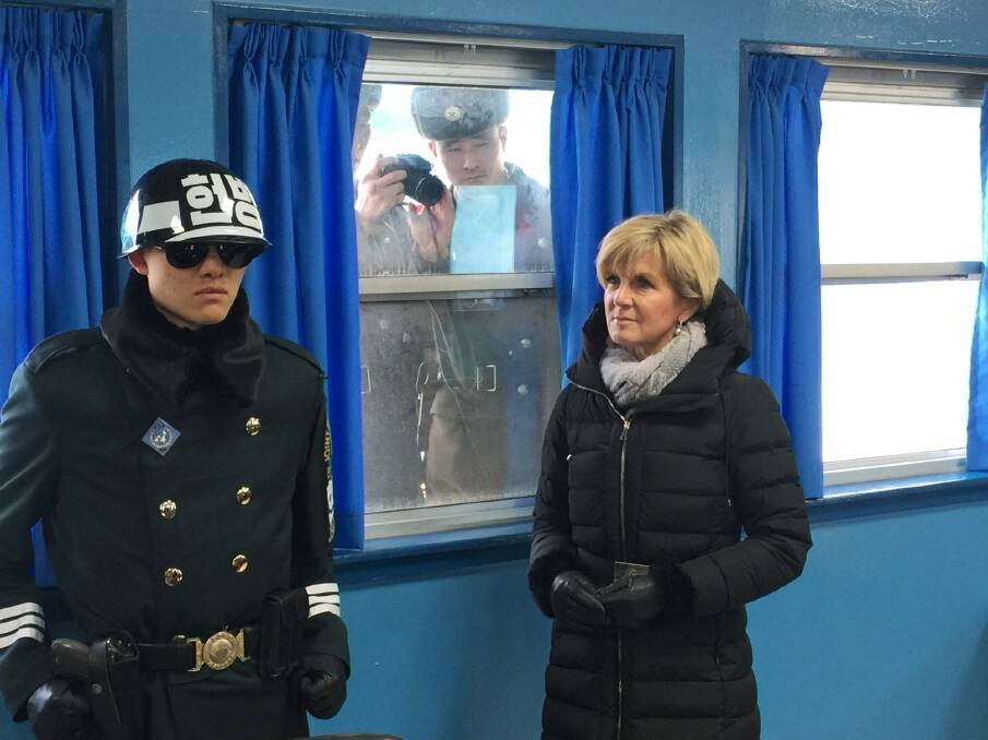 North Korean soldiers photograph Foreign Affairs Minister Julie Bishop during a trip to the demilitarised zone in South Korea in February. Photo: Supplied