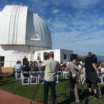 Guests gather at Mount Stromlo for the a breakfast and launch of the Past Present Future exhibition at the Scope cafe.