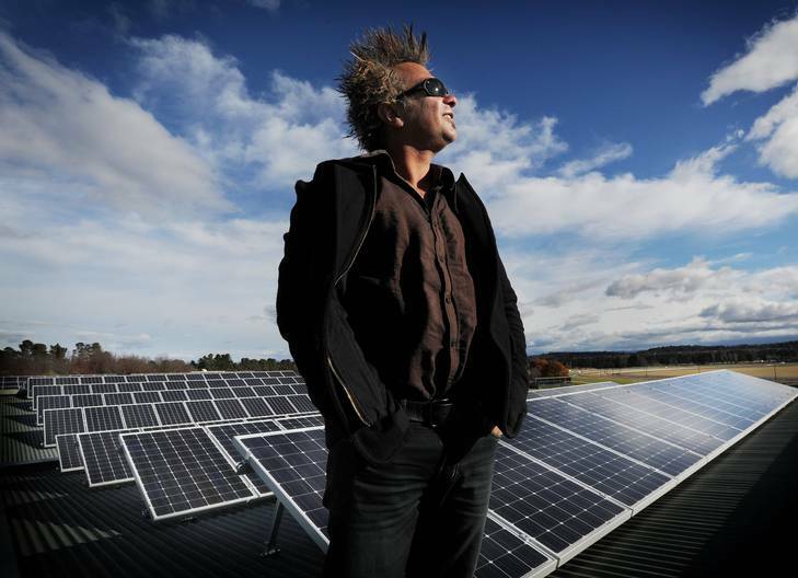 ACT Manager of SREC, Eddie Mior,  stands on top of the roof of the Kamberra Winery Building in Mitchell that has 800 solar panels. Photo: Colleen Petch