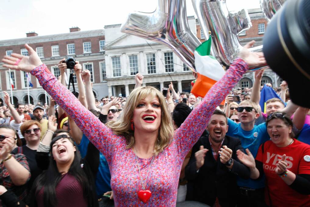 Rory O'Neill, known by the drag persona Panti, celebrates Ireland's decision to back gay marriage in the world's first national referendum on the issue. Photo: AP