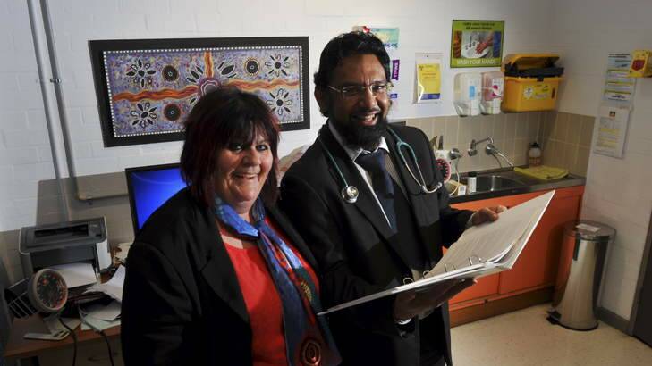 After a two-year search, Dr Nadeem Siddiqui joins Winnunga Nimmityjah Aboriginal Health service from Qatar. He is pictured with CEO Julie Tongs. Photo: Graham Tidy
