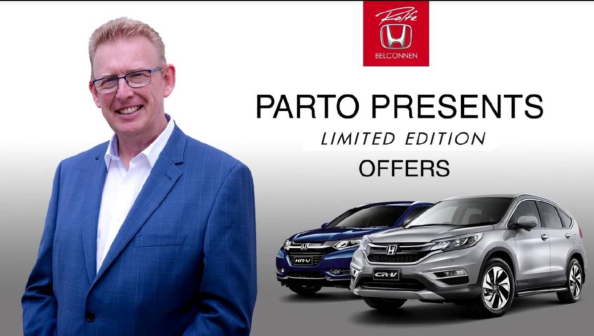 A screenshot from a social media advertisement for Rolfe Honda featuring Mark Parton. Mr Parton has asked for advice on the ad from the ACT ethics and integrity adviser. Photo: Screenshot/Rolfe Honda