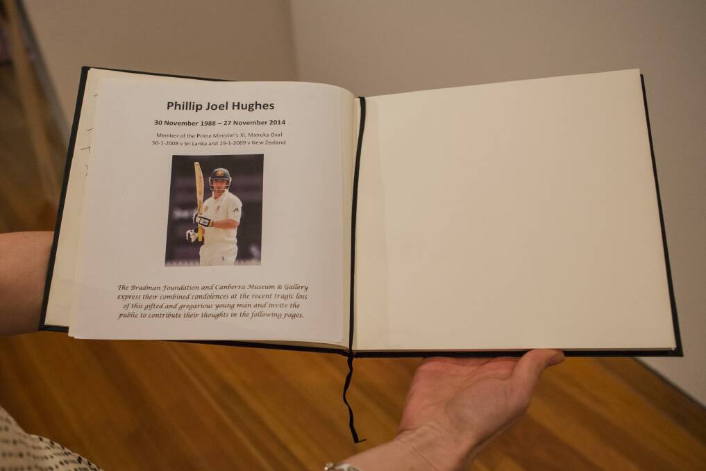 Remembrance: The Bradman Museum at Canberra Museum and Gallery have a condolence book in memory of Phillip Hughes. Photo:  Jamila Toderas