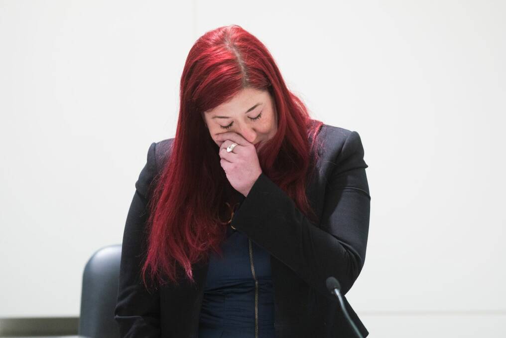 Tara Cheyne wiped away a tear as she spoke in the ACT Legislative Assembly on Tuesday in memory of former MLA Jayson Hinder Photo: Rohan Thomson