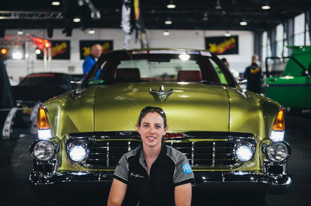 Friday at Summernats Kylie Perry with her 1961 FB Holden. Photo: Rohan Thomson