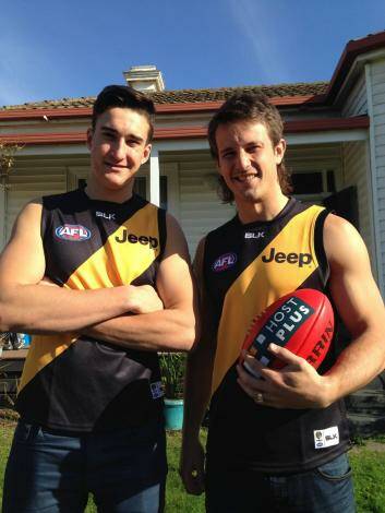 Canberran Ivan Soldo, 18, with cousin Ivan Maric, after the former basketballer signed as a rookie with Richmond Photo: Richmond Football Club