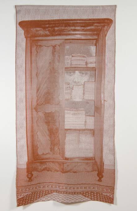 Monique van Nieuwland, 1915 – Henrietta’s cupboard, Cato’s linen 2009, wool warp, hand-dyed silk weft, handwoven Jacquard satin weaves
 Photo: Supplied