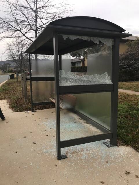ACT Policing are seeking witnesses following several incidents of property damage to ACTION bus shelters across Gungahlin and Ngunnawal earlier this month. Photo: Supplied