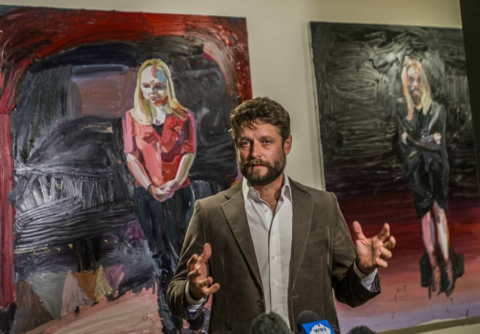Renowned war artist Ben Quilty at the War Memorial with his series of portraits depicting the impact of war on the family members of Australian servicemen and servicewomen.   Photo: Karleen Minney