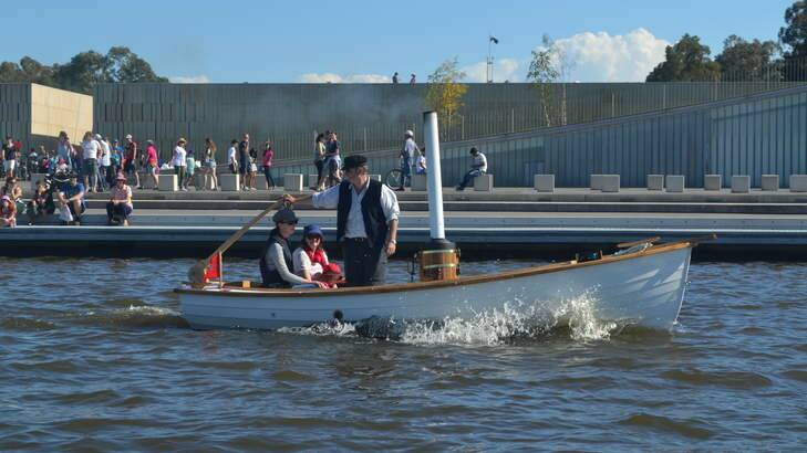 Steam Launch 'Lady Clara' built by Mark Farquhar on Lake Burley Griffin on Saturday. Photo: Supplied