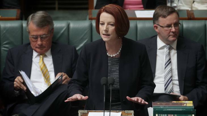 Julia Gillard wasn't too fussed by the Opposition's line of questioning during Question Time. Photo: Alex Ellinghausen / Fairfax