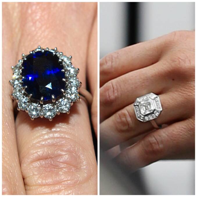 Catherine, Duchess of Cambridge and Pippa Middleton's respective engagement rings. Photo: Getty