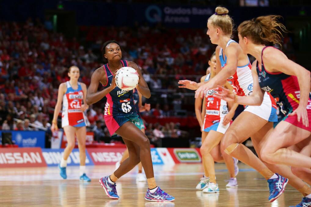 Dangerous: Mwai Kumwenda sets up another Vixens attack against the Swifts. Photo: Getty Images