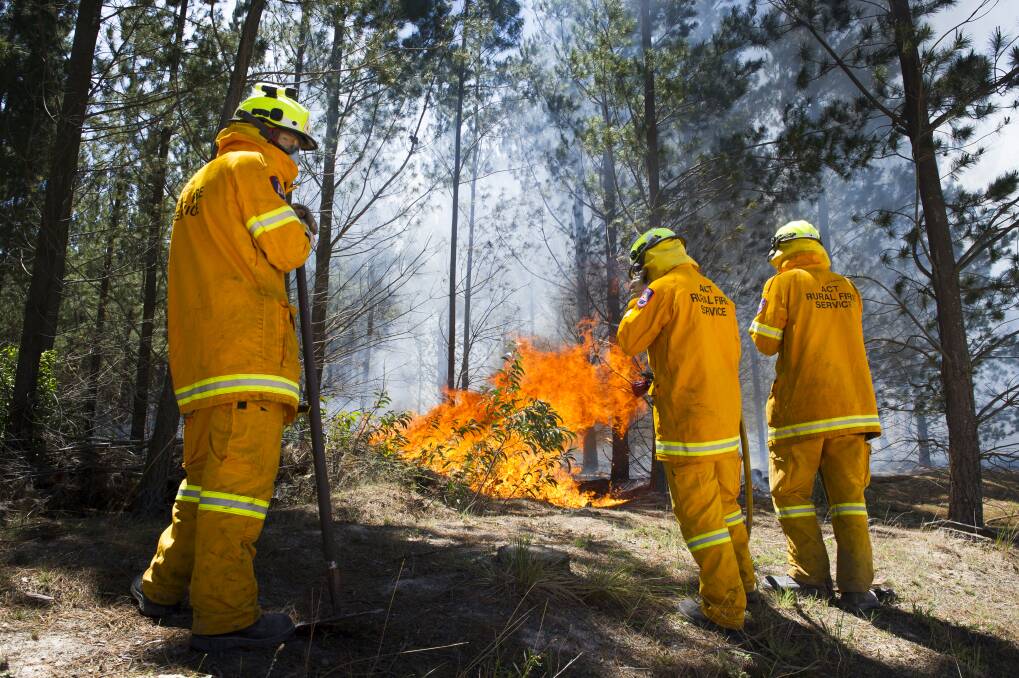 ACT rural firefighters at the fire containment line at Pierces Creek.  Photo: Elesa Kurtz