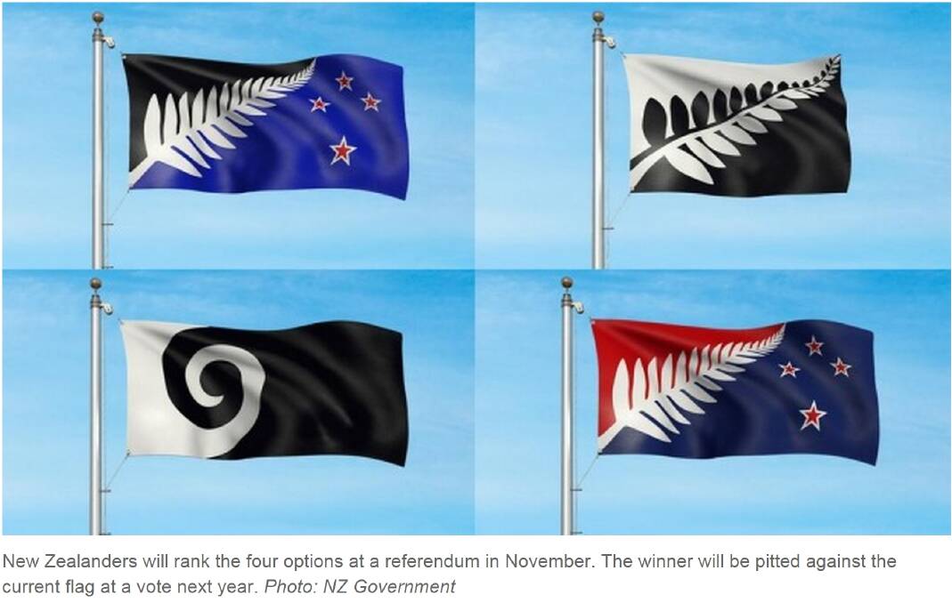 New Zealanders will rank the four options at a referendum in November. The winner will be pitted against the current flag at a vote next year.  Photo: NZ Government