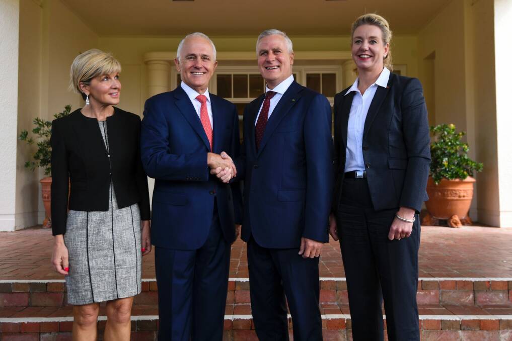 Foreign Minister Julie Bishop, Prime Minister Malcolm Turnbull, Deputy Prime Minister Michael McCormack and deputy leader of the Nationals Bridget McKenzie.