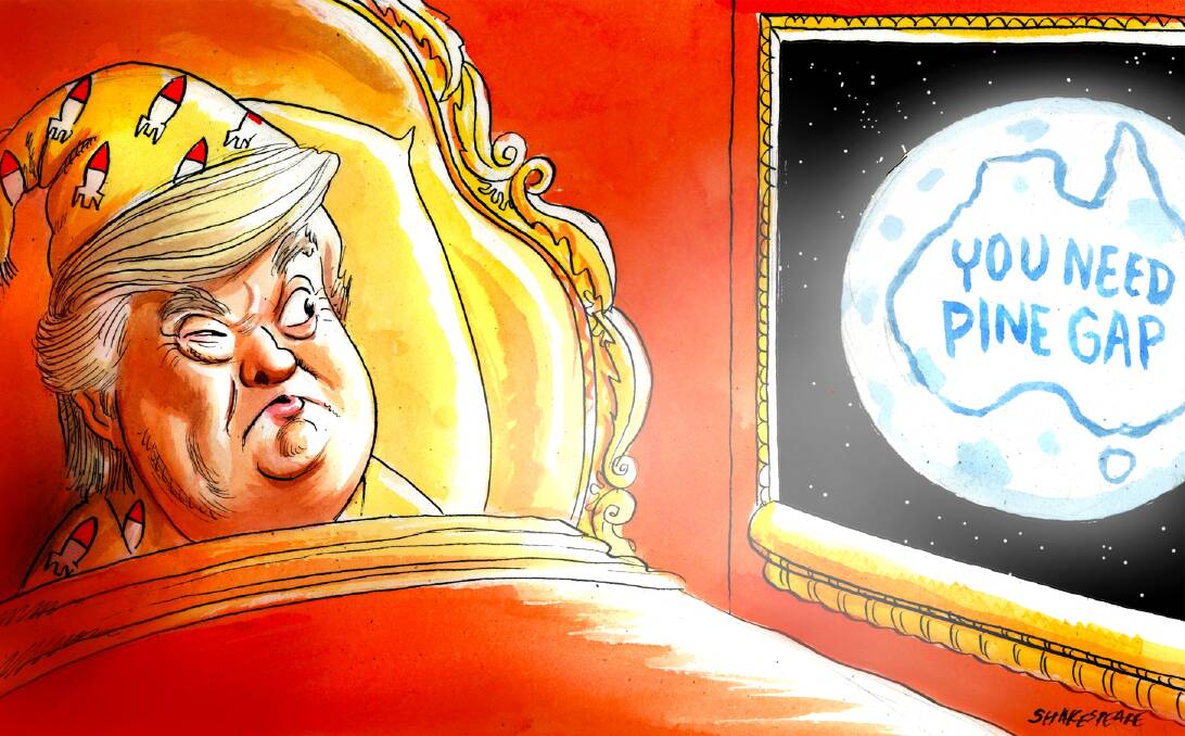 John Shakespeare's colour cartoon of Donald Trump getting a first inkling of what and where Australia is. Photo: John Shakespeare
