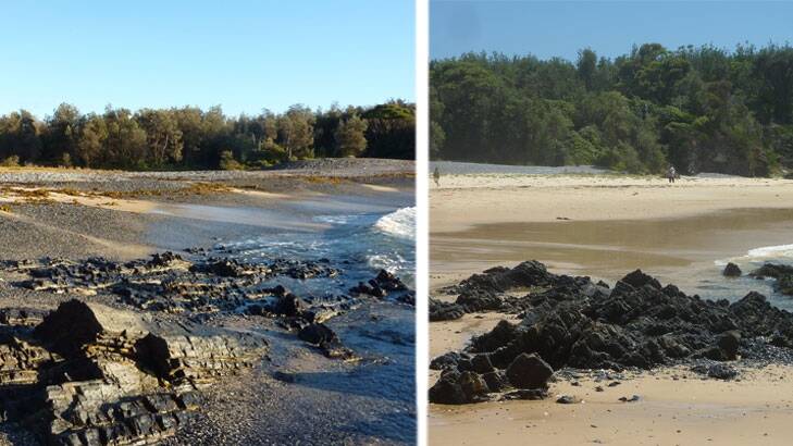 Billys Beach in 2012, left, and now. Photo: Tim the Yowie Man
