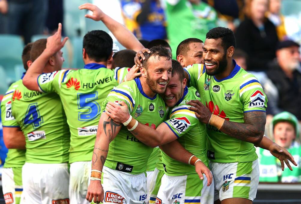 Josh Hodgson scored a try in golden point to lift the Raiders to a round 26 win against the Eels last year. Photo: Renee McKay