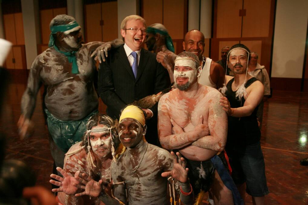 Then prime minister Kevin Rudd with Indigenous dancers at a welcome to country ceremony marking the opening of the new parliament in 2008. Photo: Andrew Taylor