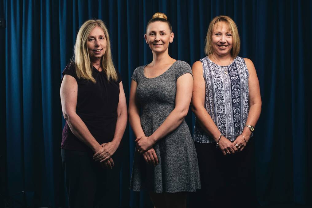 ACT Police's Lina Webber, senior's liason officer, Shona Butler, education and diversion officer, and Lee-Anne Johnson, youth liaison officer. Photo: Rohan Thomson