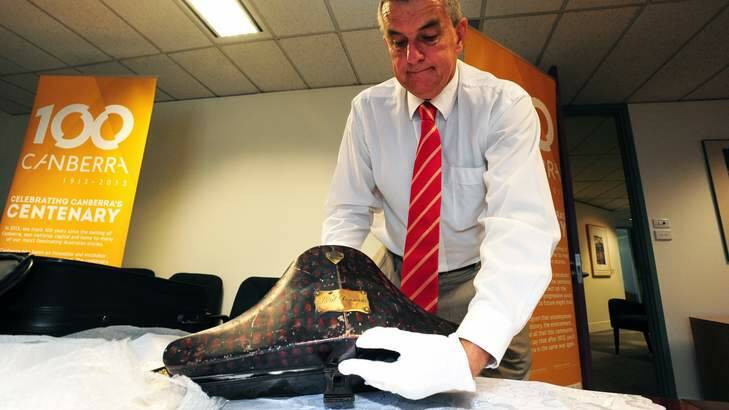 Dr David Headon unveils a hot box for the cocked hat with plumes worn by Lord Denman. Photo: Jay Cronan