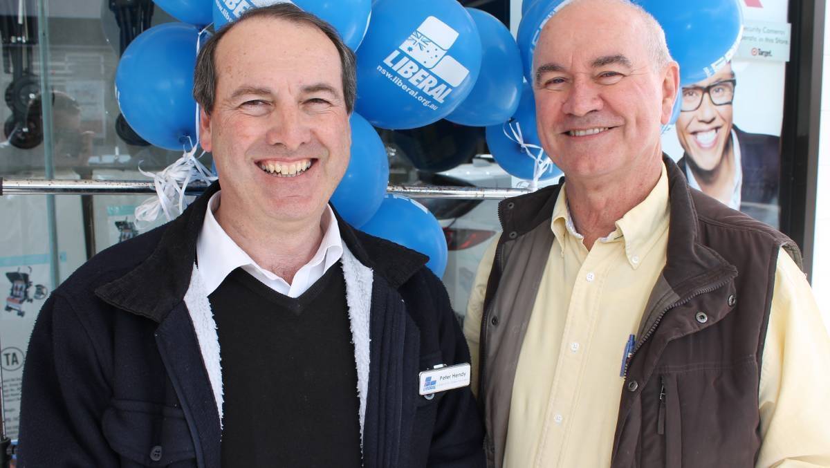 Former Eden-Monaro MP Gary Nairn (right) campaigning with Peter Hendy in 2013. Photo: Supplied