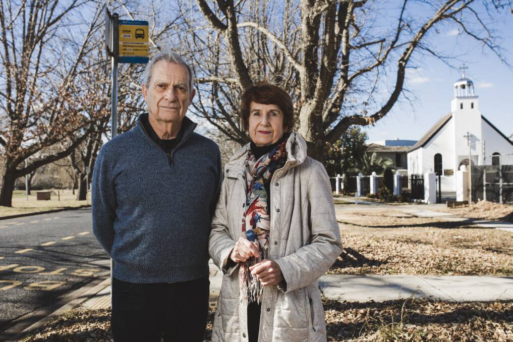 Forrest is losing several bus stops, which will force residents to walk further to catch public transport.

Neville and Moira Smythe in front of their bus stop.
 Photo: Jamila Toderas