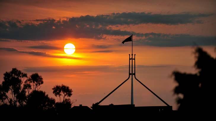 The sunsets over Parliament House, Canberra. Photo: Karleen Minney
