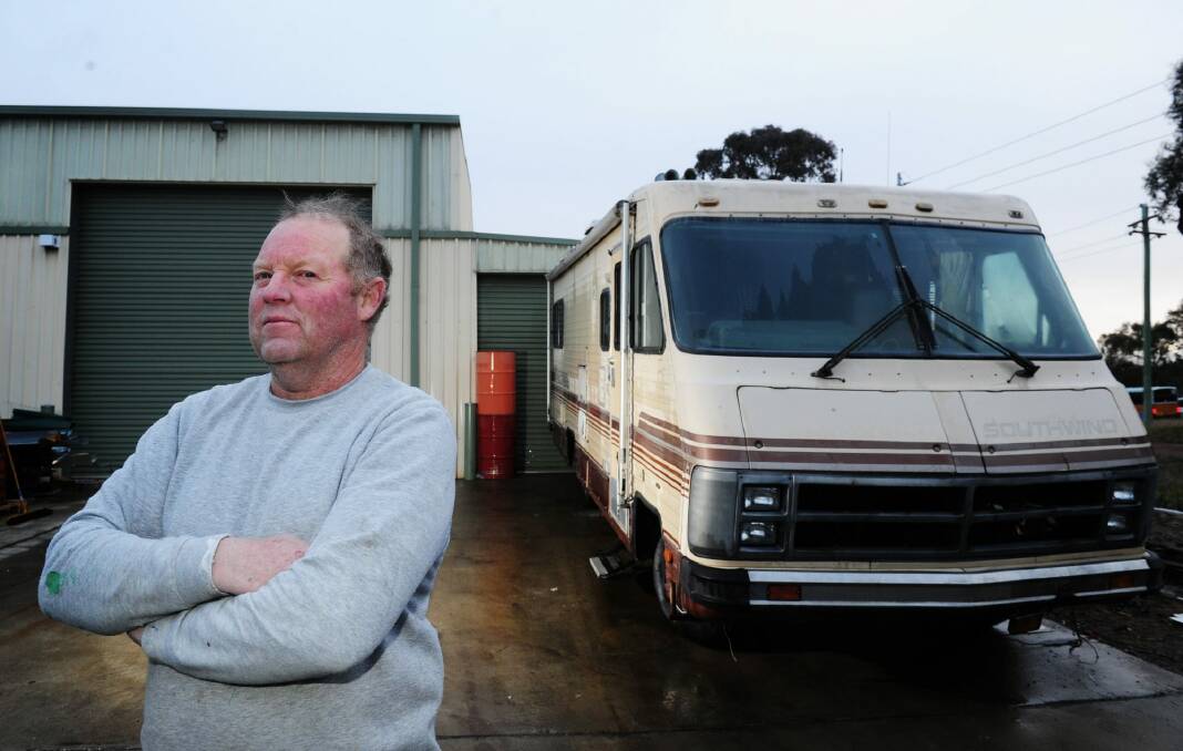 Chris Convine of O'Connor with his '84 Southwind that was parked near to where the drug lab in Hume was found. Photo: Melissa Adams