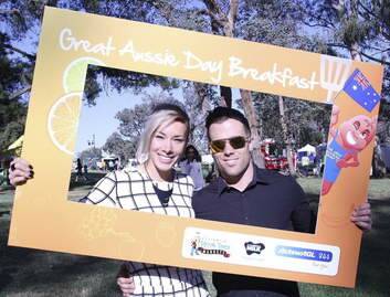 ACT Australia Day Ambassador Caroline Buchanan at the Aussie Day Breakfast with boyfriend Barry Nobles.