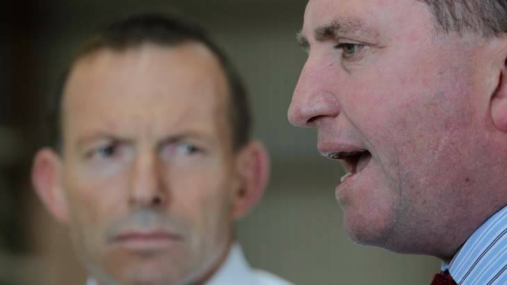 Nationals candidate for New England Barnaby Joyce says he backs Opposition Leader Tony Abbott's paid parental leave scheme. Photo: Alex Ellinghausen