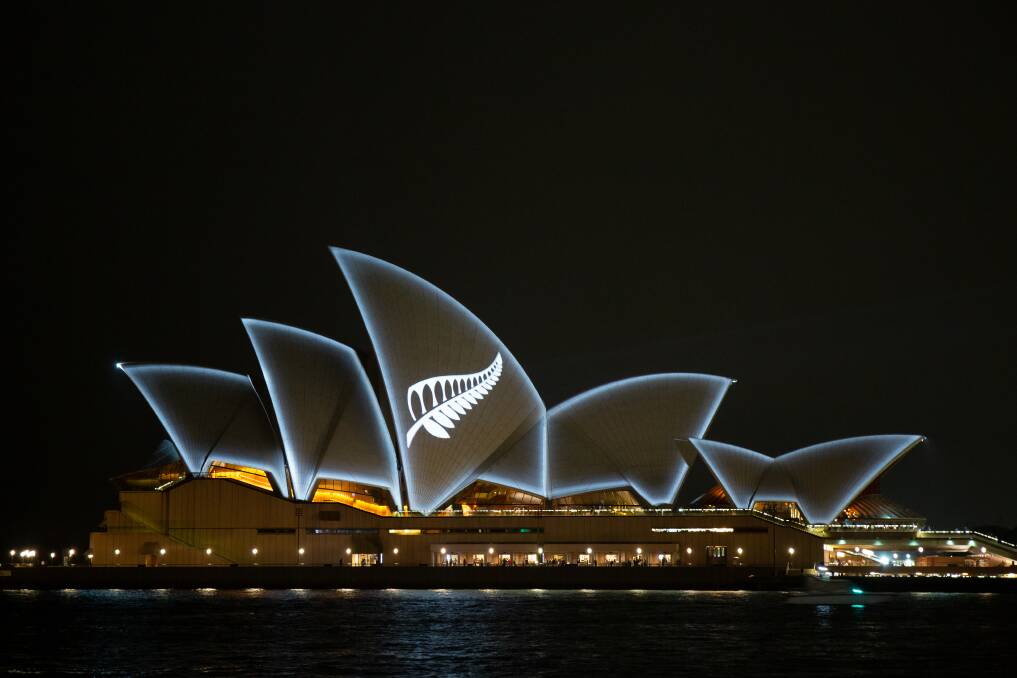 The silver fern of New Zealand was also projected on to the sails of the Sydney Opera House this week. Photo: AAP