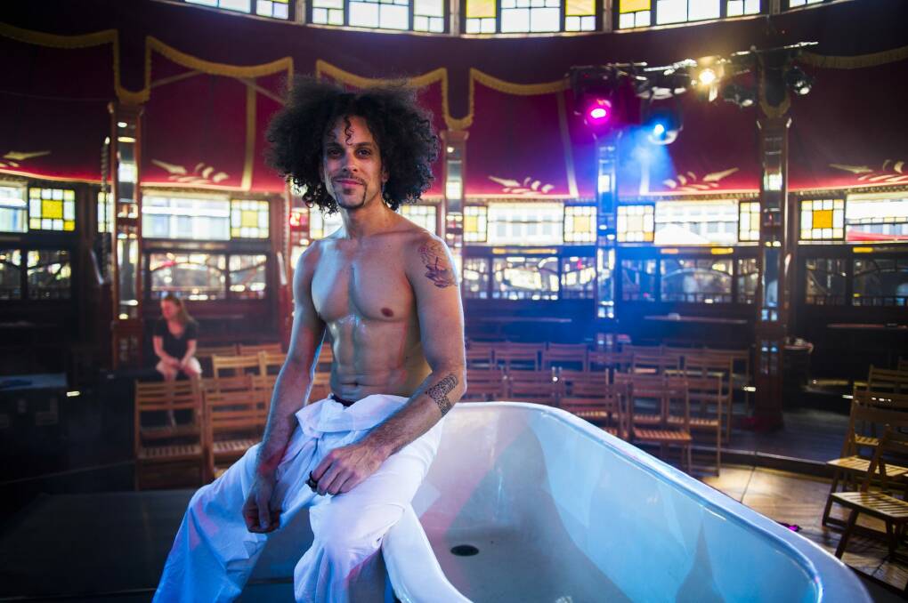 La Clique performer Omar Cortes in the Famous Spiegeltent. Photo: Rohan Thomson