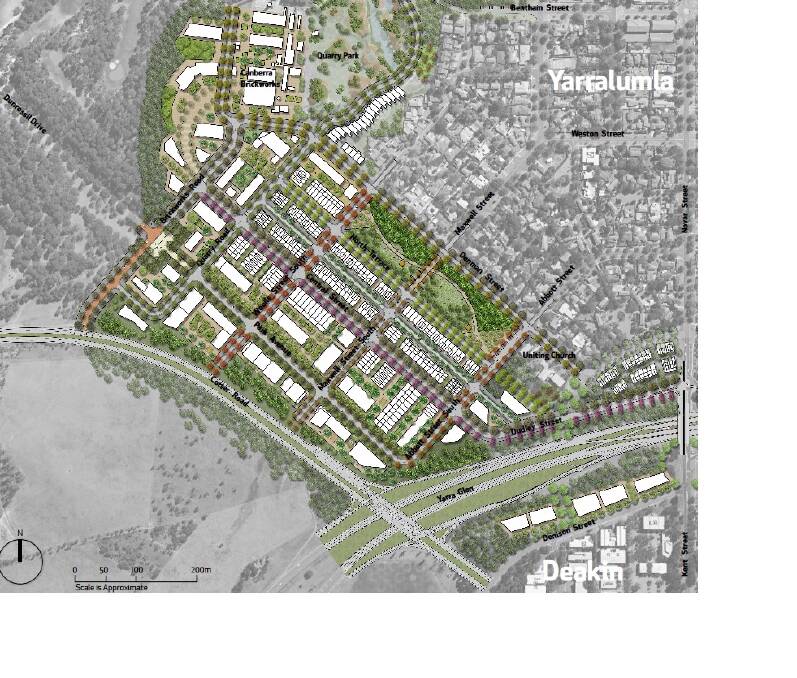The government's plan for Yarralumla, showing the new entrance to Dunrossil Drive. Photo: Land Development Agency