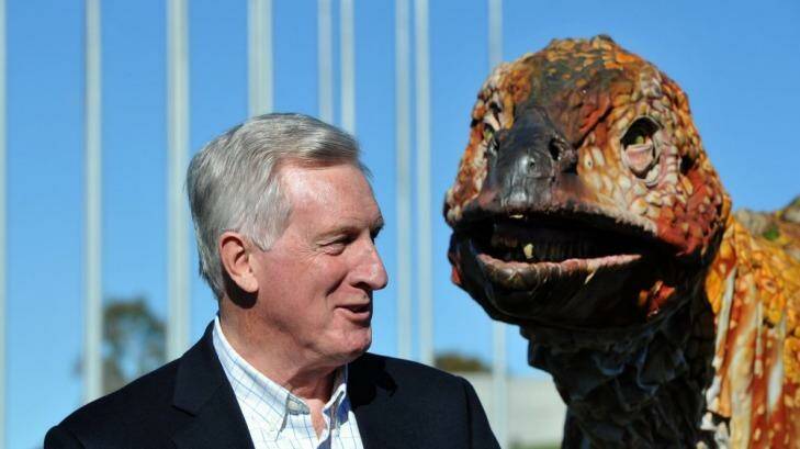Dr John Hewson at the Climate Institute's "Stop the Dinosaurs" protest. Photo: Graham Tidy