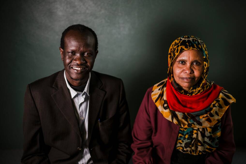 University of Canberra report investigates why barriers to employment are stifling the ACT South Sudanese community. Gabriel Bul Yak, left, and Dr Nawal El-Gak. Photo: Jamila Toderas