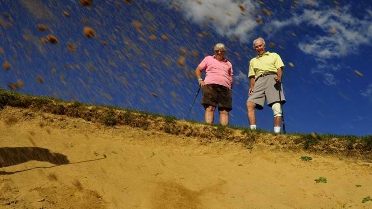 Mabel Crouch, 69 of Mildura Victoria and Tom Sample 92 of Bonnie Doon will playing in the Masters Golf comp at Gungahlin Lakes Golf Course. Photo: Melissa Adams