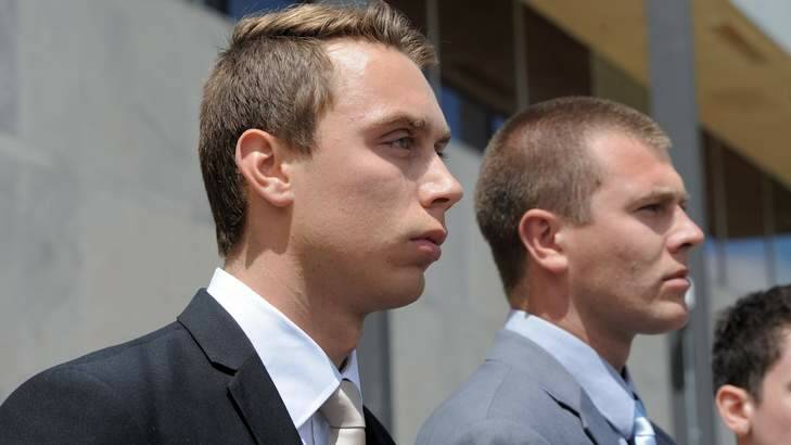 Dylan Deblaquiere and Daniel McDonald outside court. Photo: Graham Tidy