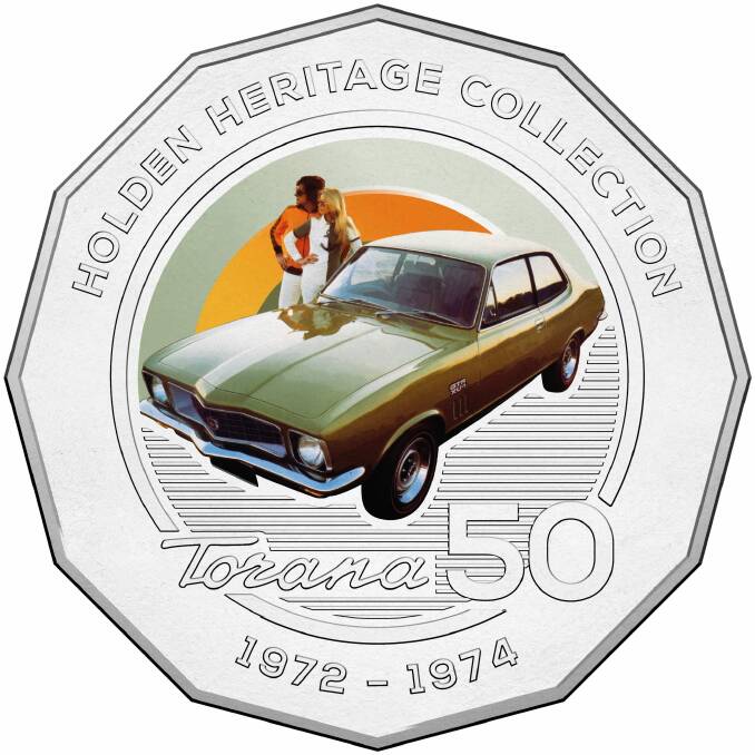 The 1972 LJ Torana coin issued as part pf the Holden Heritage Coin Collection by the Royal Australian Mint. Photo: Royal Australian Mint