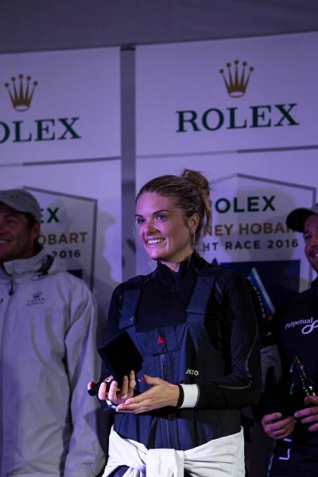 Erin Molan at presentations after Perpetual Loyal smashed the Sydney to Hobart race record by nearly five hours.  Photo: HEATH HOLDEN