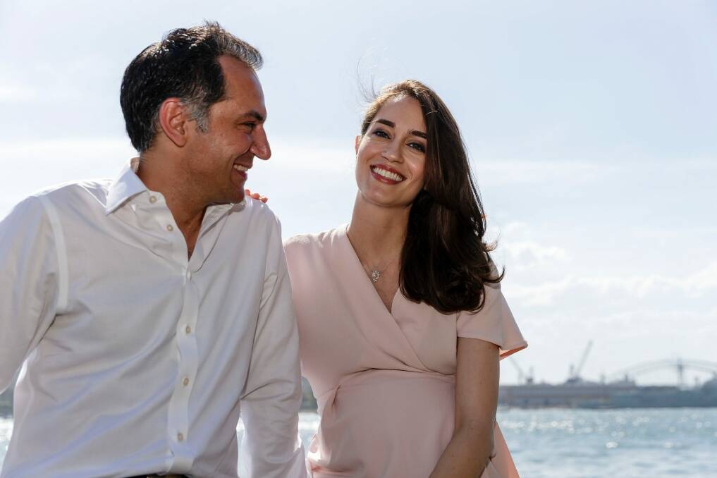 Ross Farhadieh and wife Yasamin Farhadieh in Sydney, where they live while also spending time in Canberra, where he works as a surgeon. They are expecting their first child in April. Photo: Brook Mitchell