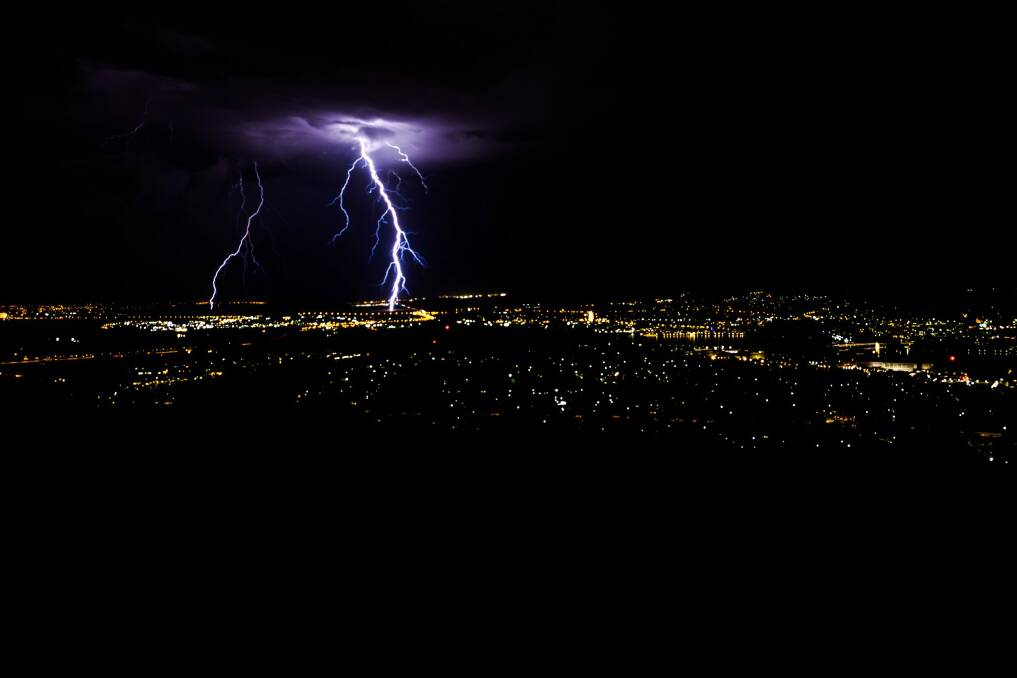 Lightning over Canberra taken on Sunday night from Mount Ainslie. Photo: Sarah Lilley