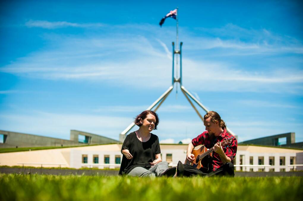 Local duo Ruth O'Brien and Damian Ashcroft will play five songs at the revamped Australia Day Eve celebration on the lawns of Parliament House. Photo: Elesa Kurtz