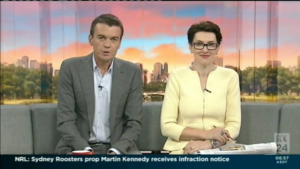 Jacket campaigner: ABC News Breakfast host Virginia Trioli wearing her "penis jacket" on air on Thursday. 