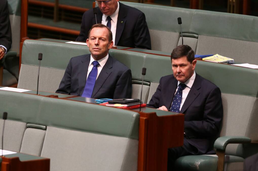 Former prime minister Tony Abbott in Parliament on Tuesday during the debate on gun laws. Photo: Alex Ellinghausen