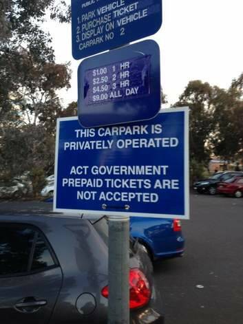 Sign informing drivers of the changes in the carpark's rules. Photo: Tom McIlroy