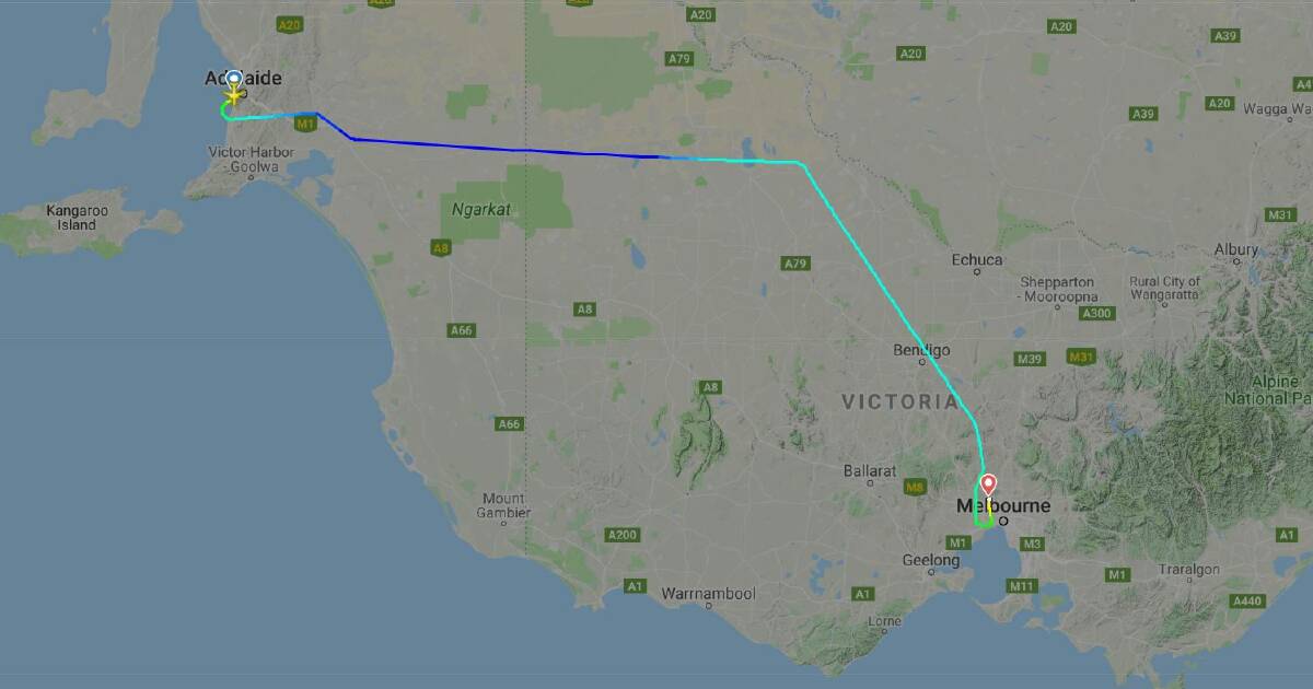 The flight took off for Canberra from Adelaide and was diverted to Melbourne. Photo: Flight Radar 24
