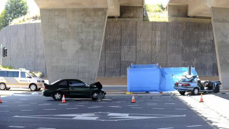 The scene of the fatal crash at  Belconnen Way and Gungahlin Drive in Bruce.